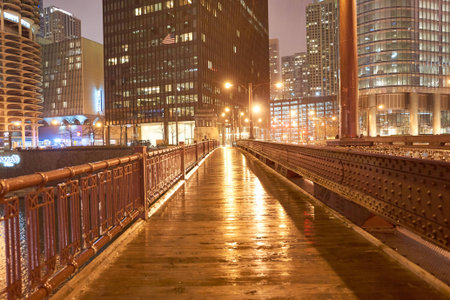 CHICAGO, IL - CIRCA MARCH, 2016: Chicago at night time. Chicago is the third most populous city in the United States.のeditorial素材