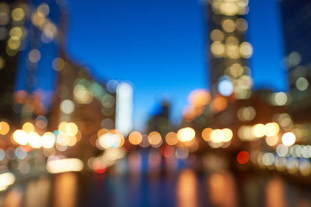 Defocused shot of Chicago at night.の写真素材