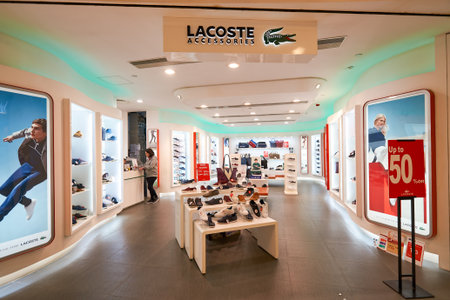 HONG KONG - CIRCA JANUARY, 2016: Lacoste store in Hong Kong. Lacoste is a French clothing company.のeditorial素材