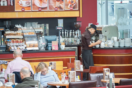 DUBAI, UAE - MARCH 10, 2015: Costa Coffee at Dubai International Airport. Dubai International Airport is the primary airport serving Dubai, United Arab Emirates.のeditorial素材