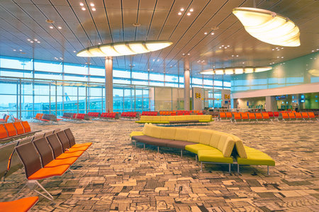 SINGAPORE - CIRCA AUGUST, 2016: inside of Changi Aiport. Changi Airport is the primary civilian airport for Singapore.のeditorial素材