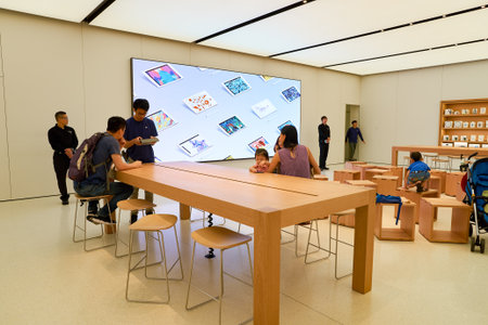 HONG KONG - CIRCA SEPTEMBER, 2016: inside of Apple store. Apple Store is a chain of retail stores owned and operated by Apple Inc., dealing with computers and consumer electronics.のeditorial素材