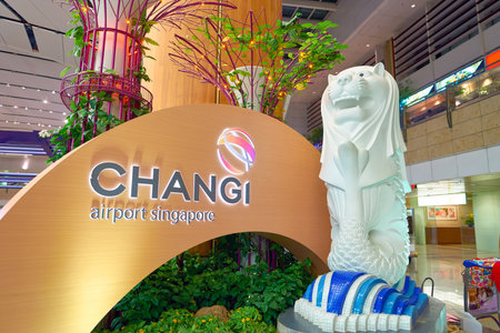 SINGAPORE - CIRCA AUGUST, 2016: inside of Changi Aiport. Changi Airport is the primary civilian airport for Singapore.のeditorial素材