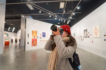 HONG KONG - JANUARY 29, 2016: indoor portrait of a woman in Hong Kong Heritage Museum. Hong Kong Heritage Museum is a museum of history, art and culture in Sha Tin, Hong Kong, located beside the Shing Mun Riverのeditorial素材