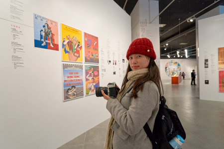 HONG KONG - JANUARY 29, 2016: indoor portrait of a woman in Hong Kong Heritage Museum. Hong Kong Heritage Museum is a museum of history, art and culture in Sha Tin, Hong Kong, located beside the Shing Mun Riverのeditorial素材