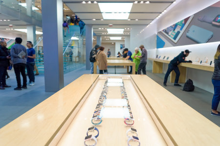 CHICAGO, IL - MARCH 24, 2016: inside of Apple store. Apple Store is a chain of retail stores owned and operated by Apple Inc., dealing with computers and consumer electronics.のeditorial素材