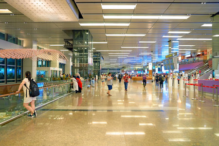 SINGAPORE - CIRCA AUGUST, 2016: inside of Changi Aiport. Changi Airport is the primary civilian airport for Singapore.のeditorial素材