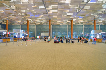 SINGAPORE - CIRCA AUGUST, 2016: inside of Changi Aiport. Changi Airport is the primary civilian airport for Singapore.のeditorial素材
