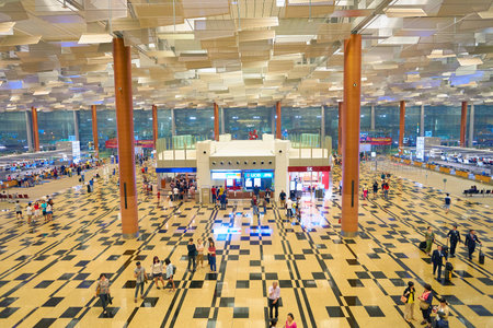SINGAPORE - CIRCA AUGUST, 2016: inside of Changi Aiport. Changi Airport is the primary civilian airport for Singapore.のeditorial素材