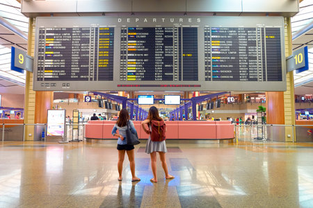 SINGAPORE - CIRCA AUGUST, 2016: inside of Changi Aiport. Changi Airport is the primary civilian airport for Singapore.のeditorial素材