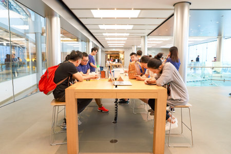 HONG KONG - CIRCA SEPTEMBER, 2016: inside of Apple store. Apple Store is a chain of retail stores...