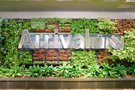 SINGAPORE - CIRCA AUGUST, 2016: inside of Changi Aiport. Changi Airport is the primary civilian airport for Singapore.のeditorial素材