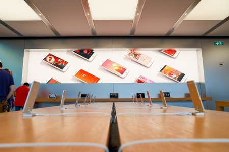 HONG KONG - CIRCA SEPTEMBER, 2016: inside of Apple store. Apple Store is a chain of retail stores owned and operated by Apple Inc., dealing with computers and consumer electronics.のeditorial素材