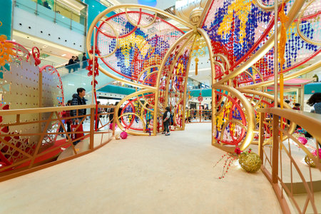 HONG KONG - CIRCA JANUARY, 2016: decorations at New Town Plaza shopping mall. New Town Plaza is a shopping mall in the town centre of Sha Tin in Hong Kong.のeditorial素材