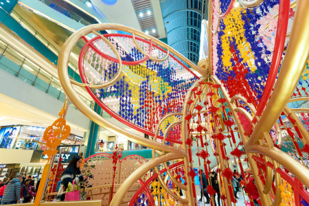 HONG KONG - CIRCA JANUARY, 2016: decorations at New Town Plaza shopping mall. New Town Plaza is a shopping mall in the town centre of Sha Tin in Hong Kong.のeditorial素材
