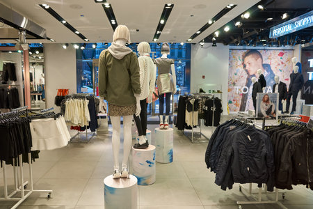 CHICAGO, IL - MARCH 24, 2016: inside of Topshop store. Topshop is a British multinational fashion retailer of clothing, shoes, make-up and accessories.のeditorial素材