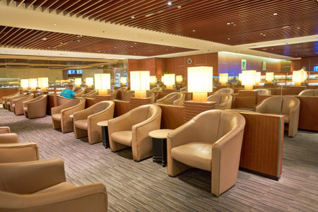 SINGAPORE - CIRCA AUGUST, 2016: The KrisFlyer Gold Lounge at Singapore Changi Airport's Terminal 2. Changi Airport is the primary civilian airport for Singapore.のeditorial素材