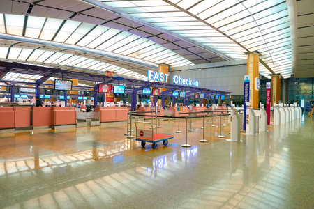 SINGAPORE - CIRCA AUGUST, 2016: inside of Changi Aiport. Changi Airport is the primary civilian airport for Singapore.のeditorial素材