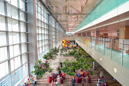 SINGAPORE - CIRCA AUGUST, 2016: inside of Changi Aiport. Changi Airport is the primary civilian...