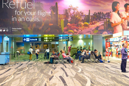 SINGAPORE - CIRCA SEPTEMBER, 2016: inside of Changi Aiport. Changi Airport is the primary civilian airport for Singapore.のeditorial素材