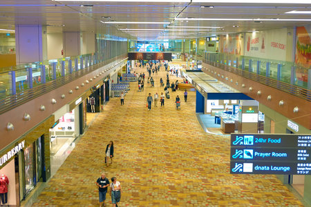 SINGAPORE - CIRCA SEPTEMBER, 2016: inside of Changi Aiport. Changi Airport is the primary civilian airport for Singapore.のeditorial素材