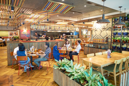 SINGAPORE - CIRCA NOVEMBER, 2015: inside of Singapore Changi Airport. Changi Airport  is the primary civilian airport for Singapore and one of the largest transportation hubs in Southeast Asia.のeditorial素材