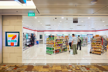 SINGAPORE - CIRCA NOVEMBER, 2015: 7-Eleven store in Singapore Changi Airport. 7-Eleven is an...