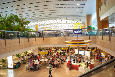 SINGAPORE - CIRCA NOVEMBER, 2015: McCafe in Singapore Changi Airport. Changi Airport  is the primary civilian airport for Singapore and one of the largest transportation hubs in Southeast Asia.のeditorial素材