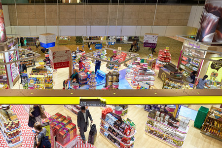 SINGAPORE - CIRCA NOVEMBER, 2015: interior of a store at Singapore Changi Airport. Changi Airport ...