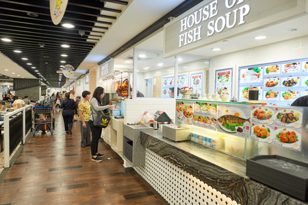 SINGAPORE - CIRCA NOVEMBER, 2015: food court in Singapore Changi Airport. Changi Airport  is the...