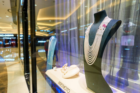 HONG KONG - CIRCA JANUARY, 2016: a display window in a jewellery store. A jewellery store is a...