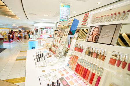 HONG KONG - SEPTEMBER 02, 2016: cosmetics at New Town Plaza shopping mall. New Town Plaza is a shopping mall in the town centre of Sha Tin in Hong Kong.のeditorial素材