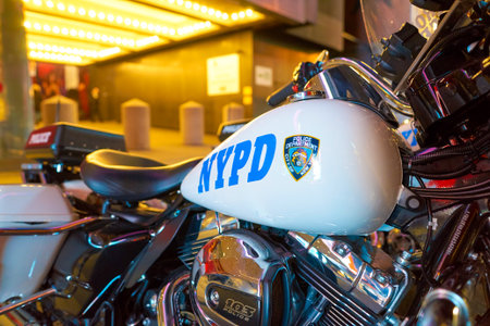 NEW YORK - CIRCA MARCH, 2016: a police motorcycle of the New York Police Department at night. NYPD is the largest municipal police force in the United States.のeditorial素材