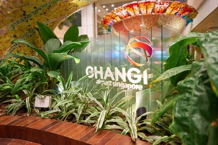 SINGAPORE - CIRCA AUGUST, 2016: inside of Singapore Changi Airport. Singapore Changi Airport is the primary civilian airport for Singapore, and one of the largest transportation hubs in Southeast Asia.のeditorial素材