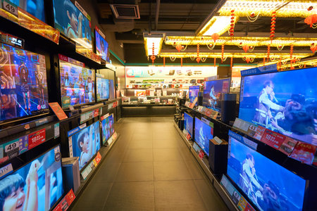 HONG KONG - CIRCA JANUARY, 2016: an electronic store at shopping center in Hong Kong. Shopping is a widely popular social activity in Hong Kong.のeditorial素材