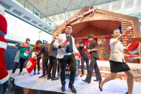 HONG KONG - DECEMBER 24, 2015: Meet and greet Santa Claus at Hong Kong Airport. Hong Kong International Airport is the main airport in Hong Kong.のeditorial素材