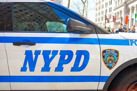 NEW YORK - CIRCA MARCH, 2016: close up shot of a New York City Police Department car. NYPD is the largest municipal police force in the United States.のeditorial素材
