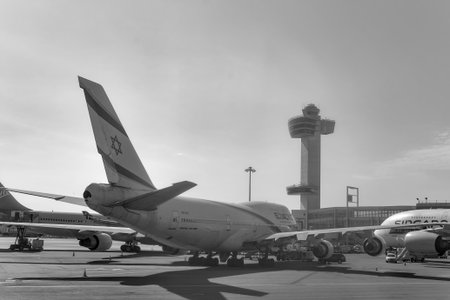 NEW YORK - MARCH 22, 2016: El Al Boeing 747 at JFK Airport. El Al is the flag carrier of Israel.