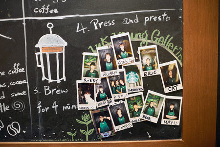 HONG KONG - CIRCA JANUARY, 2016: blackboard inside of Starbucks store in Hong Kong. Starbucks...