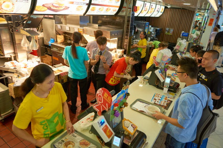 HONG KONG - CIRCA SEPTEMBER, 2016: McDonald's in Hong Kong International Airport. McDonald's is the...