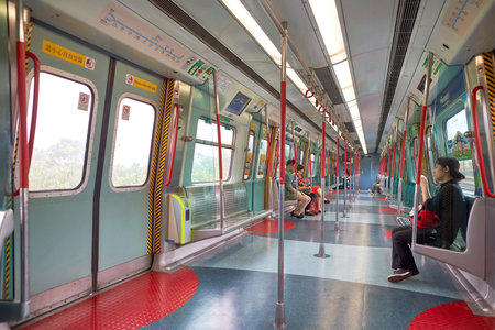 HONG KONG - OCTOBER 25, 2015: inside a MTR train. The Mass Transit Railway is the rapid transit...