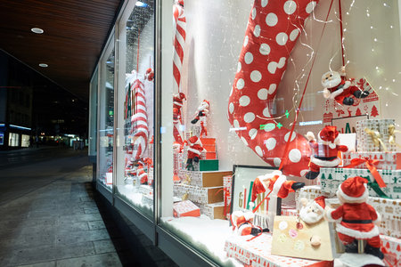 GENEVA, SWITZERLAND - NOVEMBER 18, 2015: Christmas decorations at night. Christmas or Christmas Day...