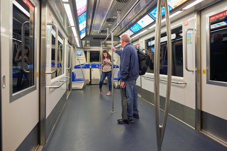 SINGAPORE - CIRCA NOVEMBER 2015: interior of a Changi Airport Skytrain car. The Changi Airport...