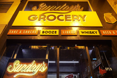 HONG KONG - OCTOBER 25, 2015: Sunday's Grocery store. Sunday's Grocery is a grocery store, located in Kennedy Town.のeditorial素材