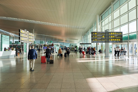BARCELONA, SPAIN - CIRCA NOVEMBER, 2015: inside Barcelona Airport. Barcelona-El Prat Airport is an international airport. It is the main airport of Catalonia, Spain.のeditorial素材