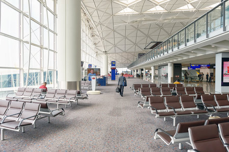 HONG KONG - NOVEMBER 03, 2015: inside of Hong Kong Airport. Hong Kong International Airport is the main airport in Hong Kong. It is located on the island of Chek Lap Kok.のeditorial素材