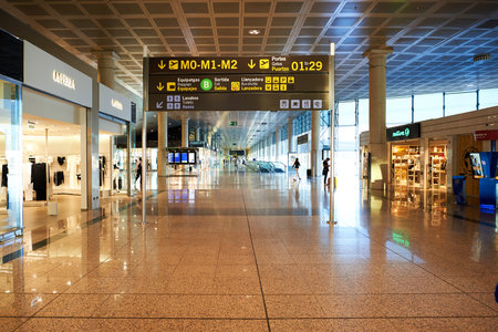 BARCELONA, SPAIN - CIRCA NOVEMBER, 2015: inside Barcelona Airport. Barcelona-El Prat Airport is an international airport. It is the main airport of Catalonia, Spain.のeditorial素材