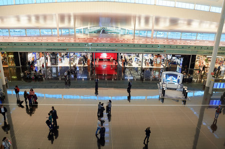 BARCELONA, SPAIN - CIRCA NOVEMBER, 2015: inside Barcelona Airport. Barcelona-El Prat Airport is an international airport. It is the main airport of Catalonia, Spain.のeditorial素材