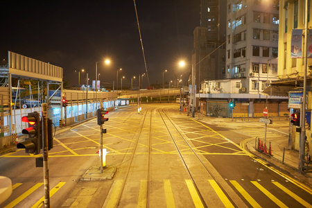HONG KONG - OCTOBER 25, 2015: view from upper deck of double-decker tramway. The tram is the...