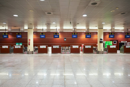 BARCELONA, SPAIN - CIRCA NOVEMBER, 2015: inside Barcelona Airport. Barcelona-El Prat Airport is an international airport. It is the main airport of Catalonia, Spain.のeditorial素材